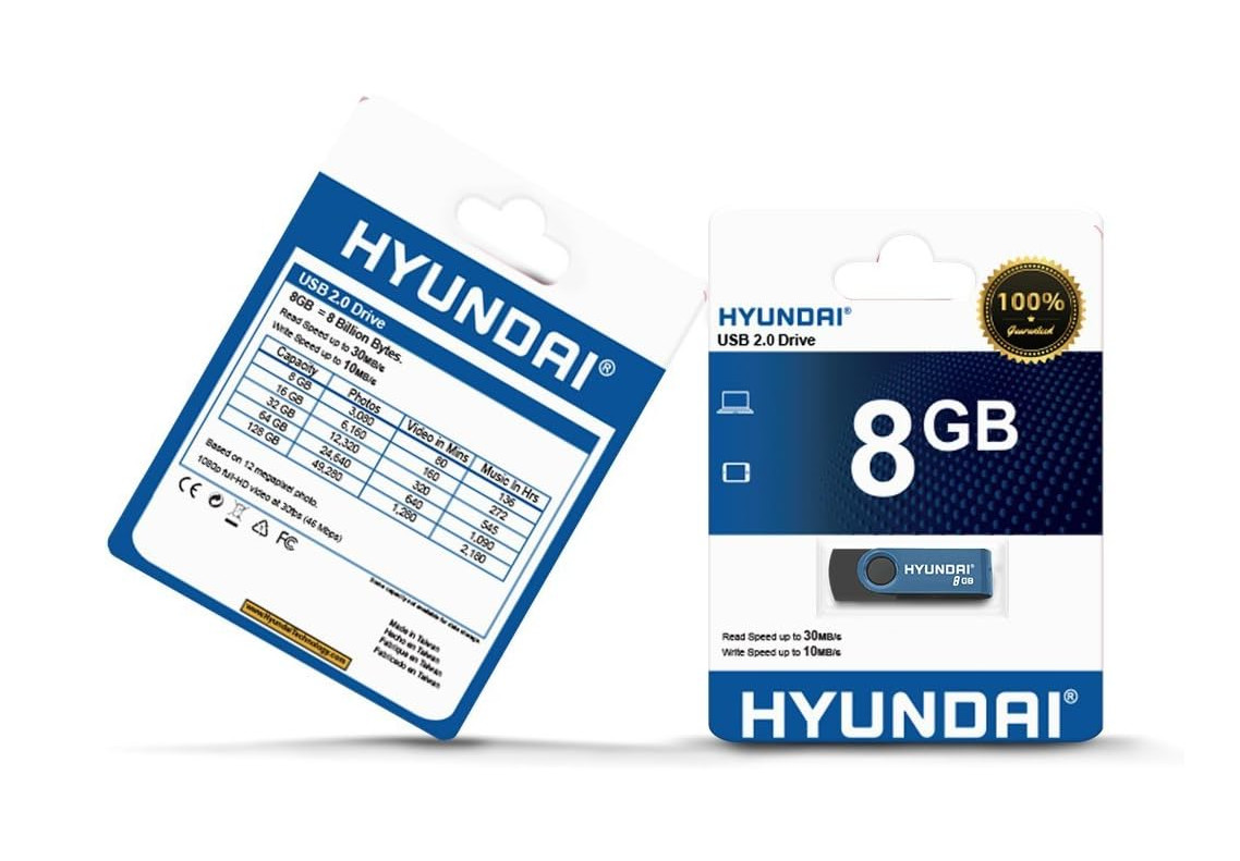 Hyundai 8GB USB 2.0 Flash Drive Max Read Transfer Rate 10MB/S Blue