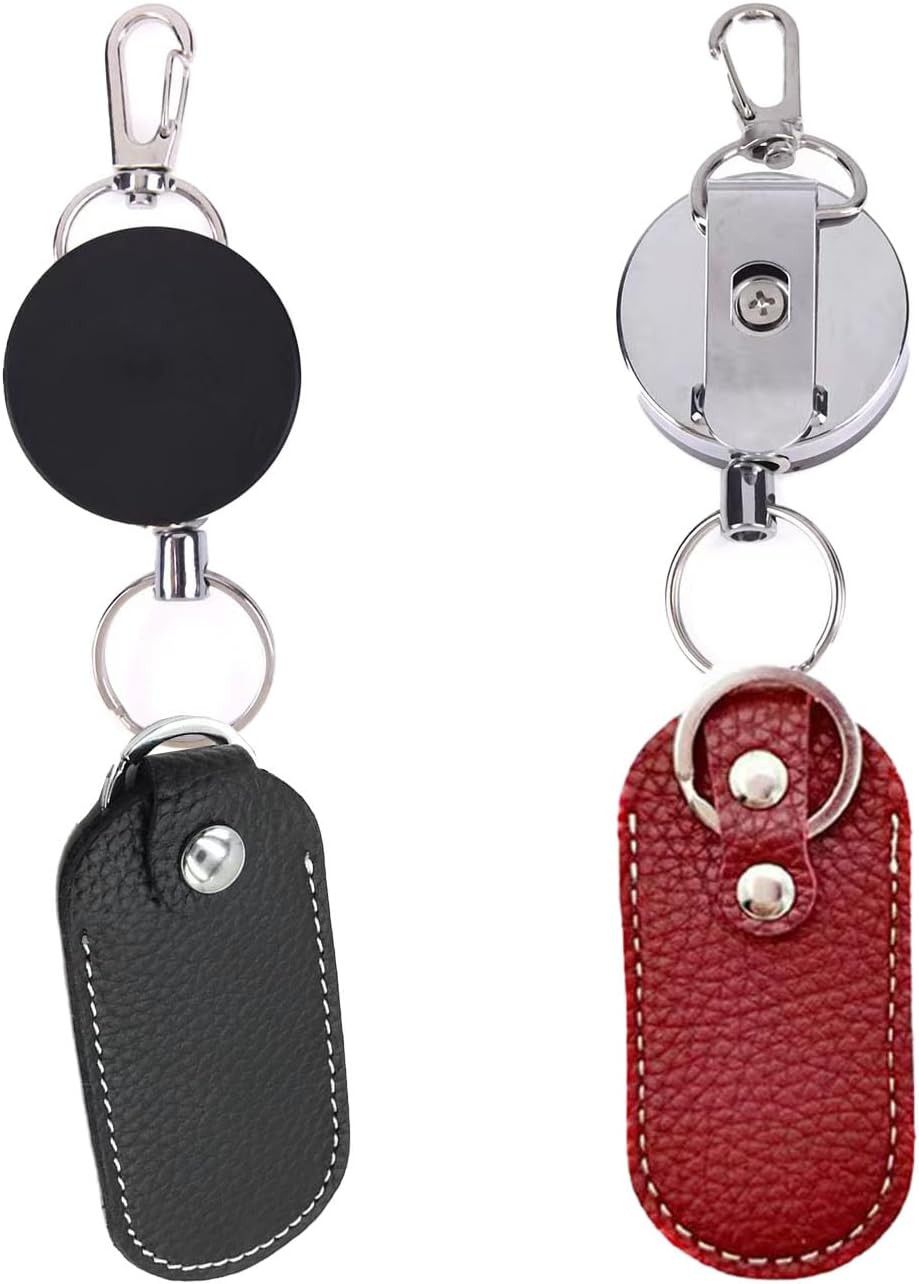 2-Pack USB Flash Drive Holder in Leather Case with Anti-Theft Retractable Keycha