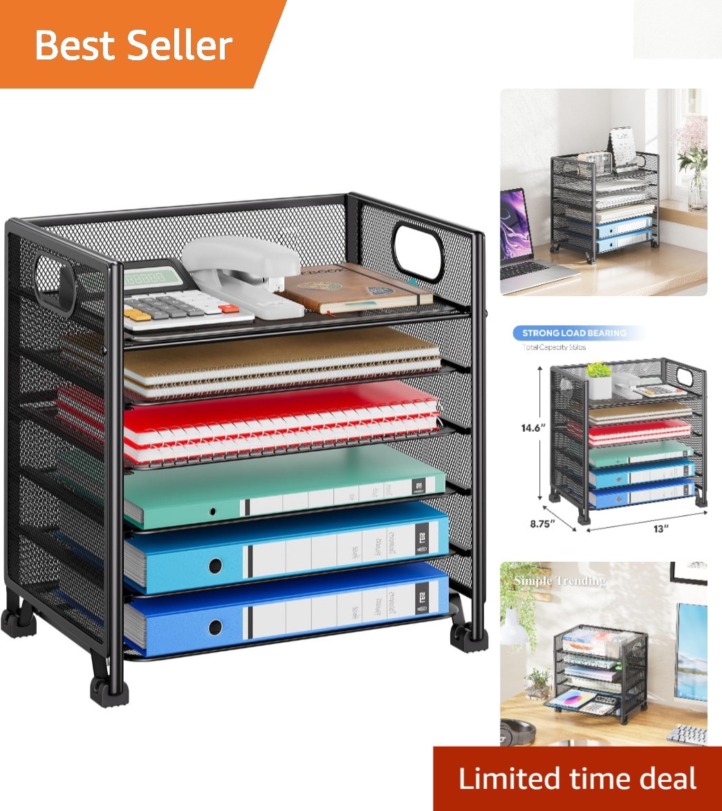 Spacious 6-Tier Document Organizer for Paper, Files & Office Supplies in Black