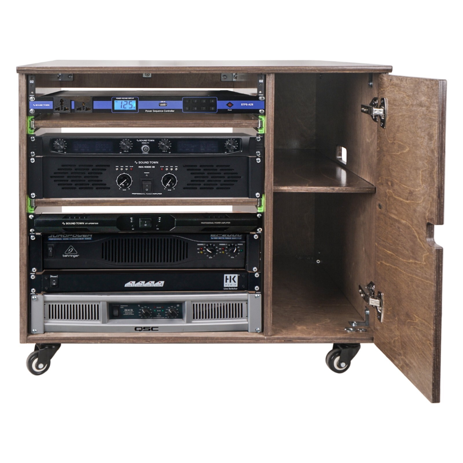 Sound Town 11U Plywood Studio Rack Slide-Out Trays Weathered Brown (SDRK-CR11B)