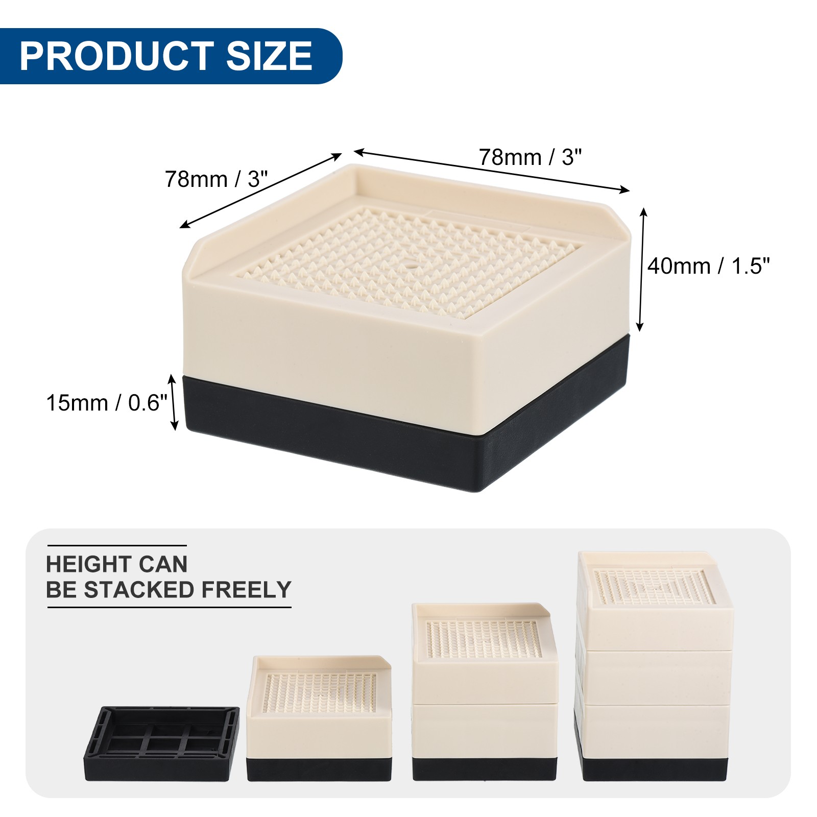 4pcs Furniture Risers 1.5" Square Bed Risers Adjustable Couch Riser Blocks