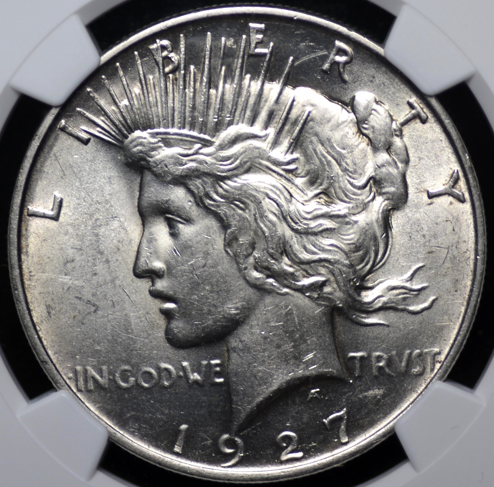 1927 D PEACE DOLLAR NGC MS 61 UNCTUOUS SILVER SATIN LUSTER, STRONG STRIKE, MARKS