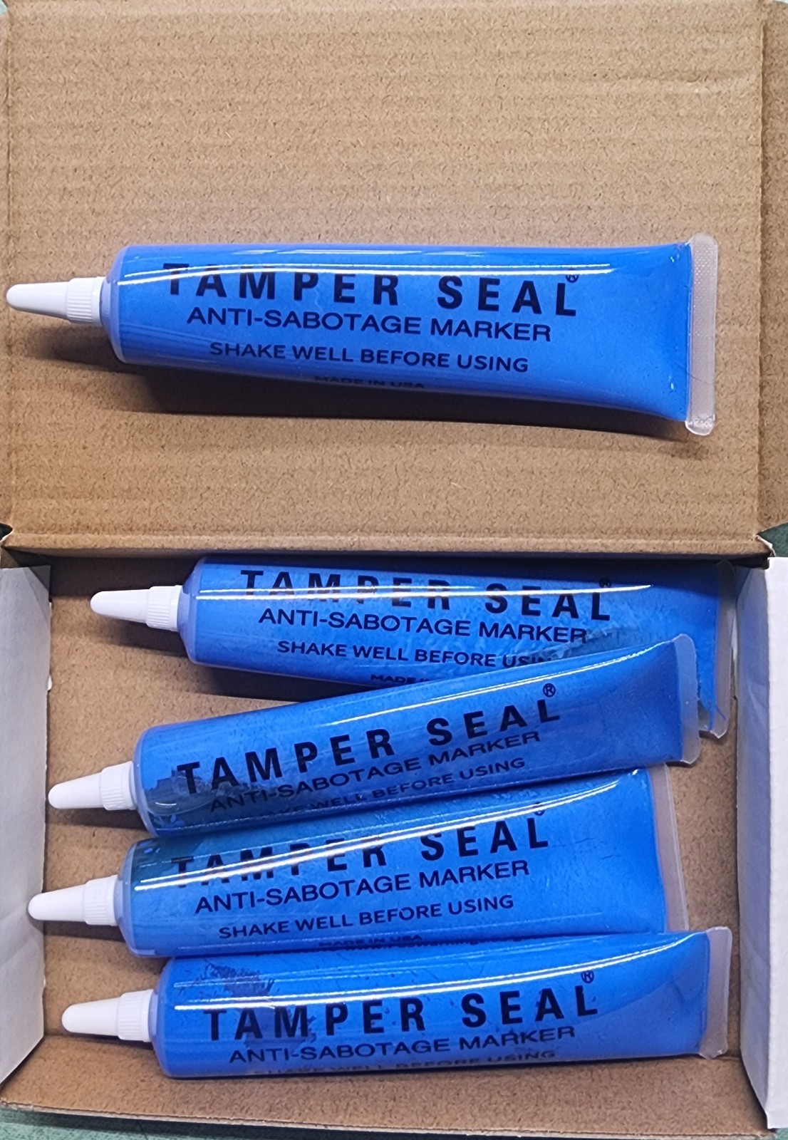 Blue tamper seal anti-sabotage marker made in USA 5 tubes