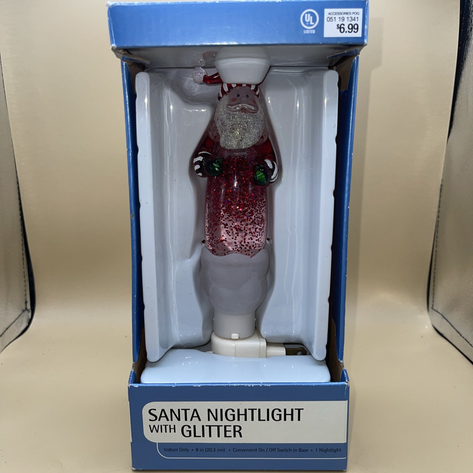 Christmas Santa Nightlight with Glitter Convenient On/Off Switch in Base
