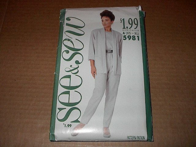 See & Sew Pattern 5981 ~ Misses' Jacket, Top, Pants ~ Size XS ~ XL ~ Uncut