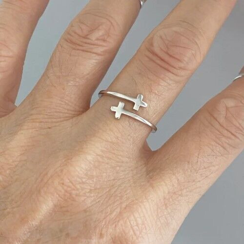 Solid Metal Adjustable Sideway Double Cross Toe Ring BLACK FRIDAY GIFT 925Silver