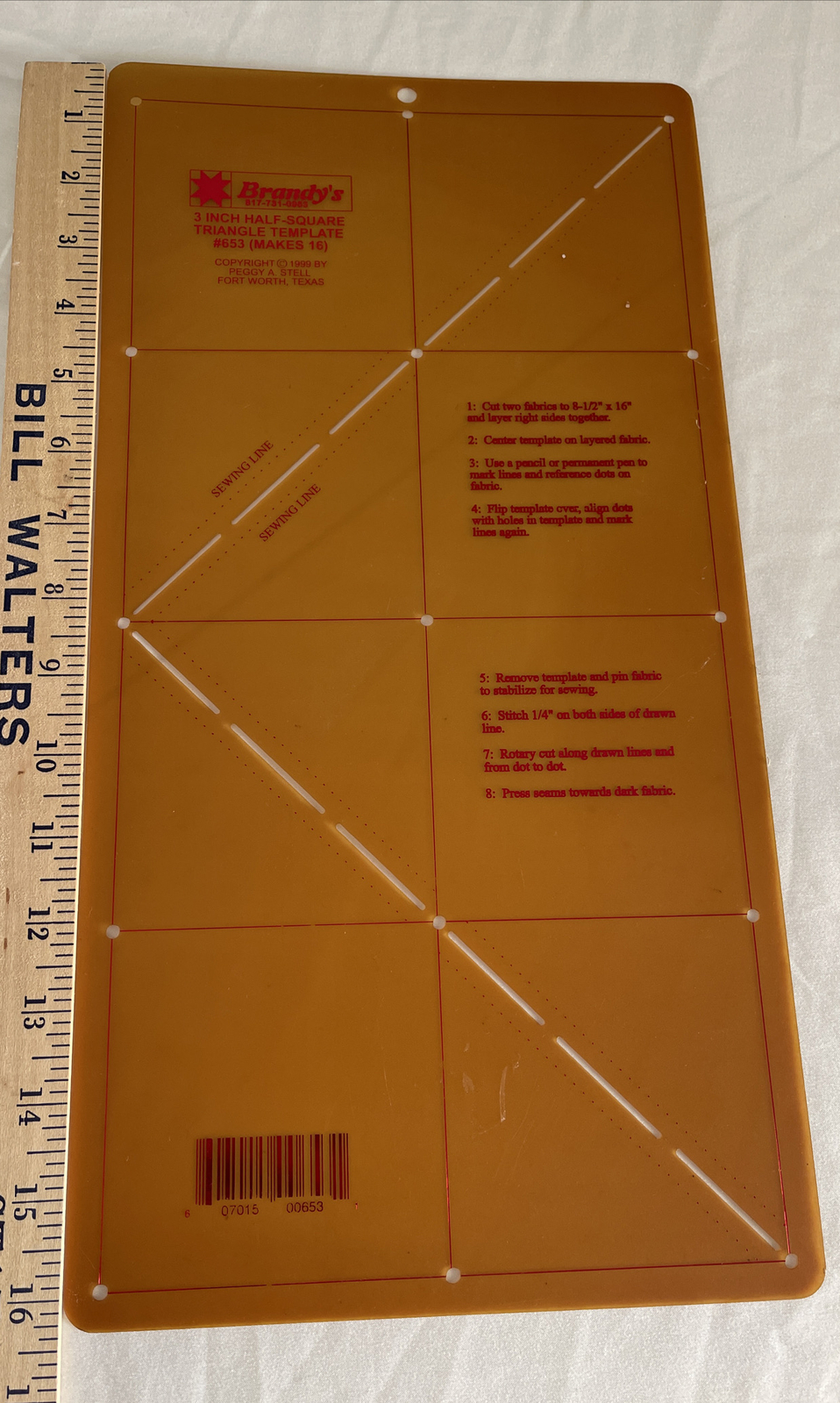 Brandy’s 3 Inch Half Square Triangle Template #653 (Makes 16) Peggy A. Stell