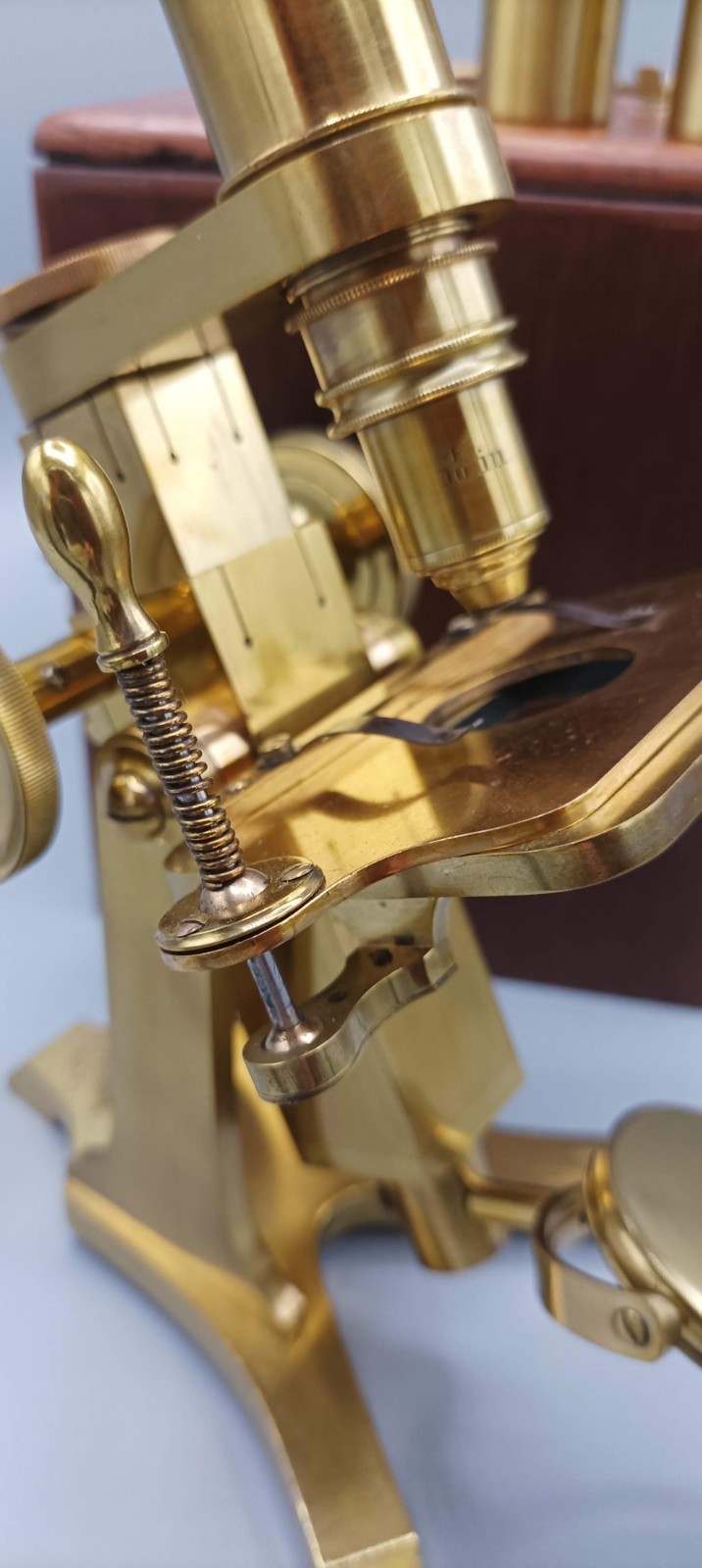 A FINE COMPOUND MICROSCOPE by Pillischer ¾ 19th