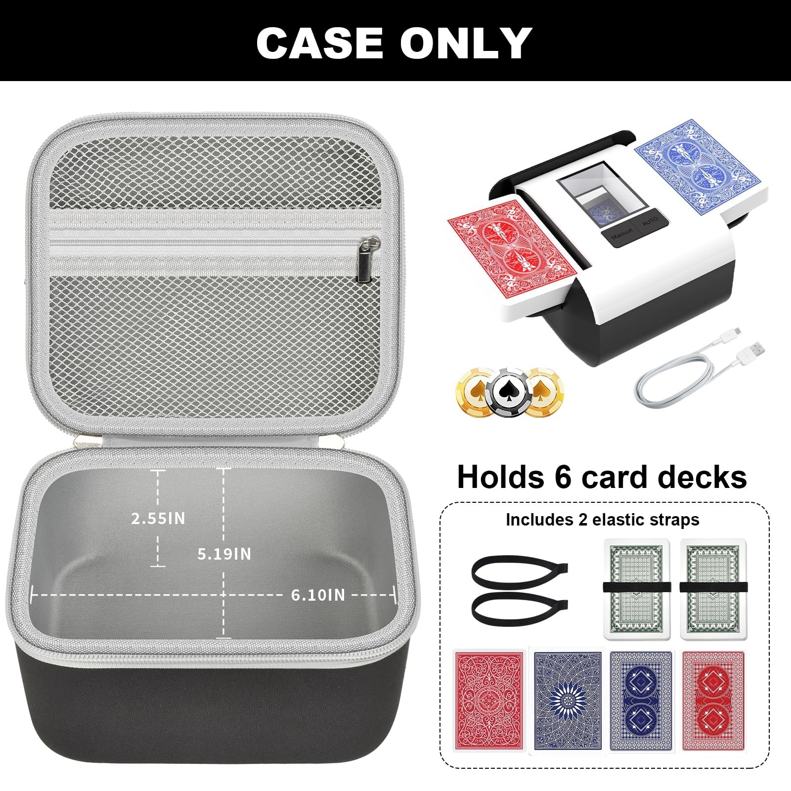 Card Shuffler Case 1-2 Deck Hard Shell Organizer for Automatic Card Shuffler ...