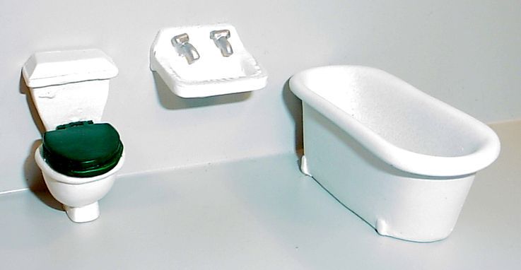 Tub Sink & Toilet Miniature 3 Pc Set 1/24 Scale G Scale Diorama Accessory Items
