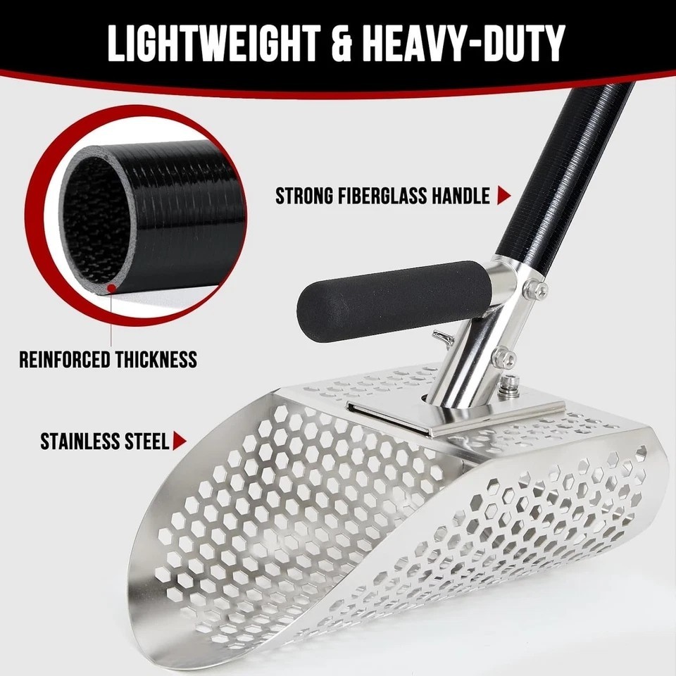 Sand Scoop for Metal Detecting, Metal Detector Scoop with Long Fiberglass Handle