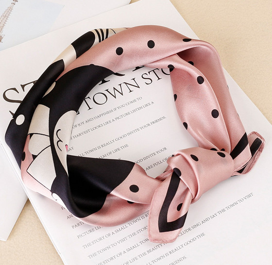100% Silk 20" small Square Scarf Women neckerchief Wrap dot pink black