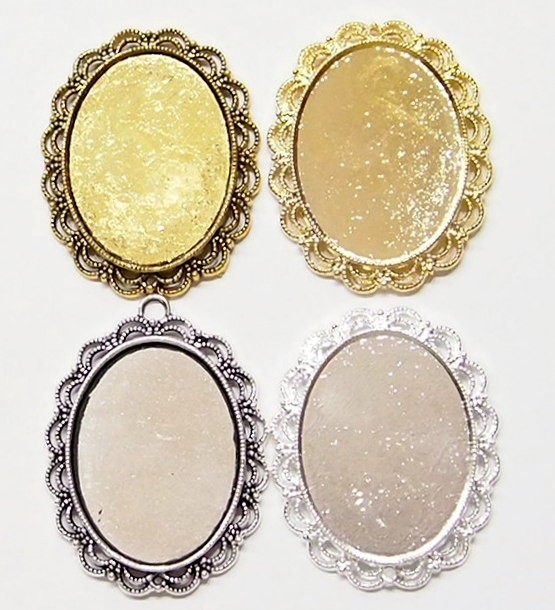 4 Different Colors 40x30mm Deco Victorian Ribbon &Lace Scroll Pendant Settings