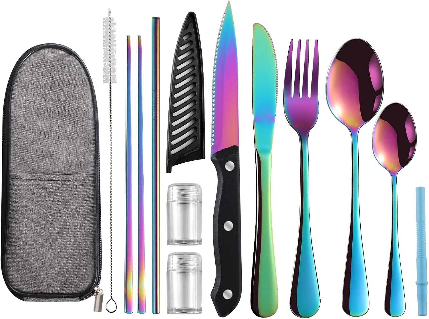 Travel Utensils Set with Case, 10-Piece Reusable Stainless Steel Camping
