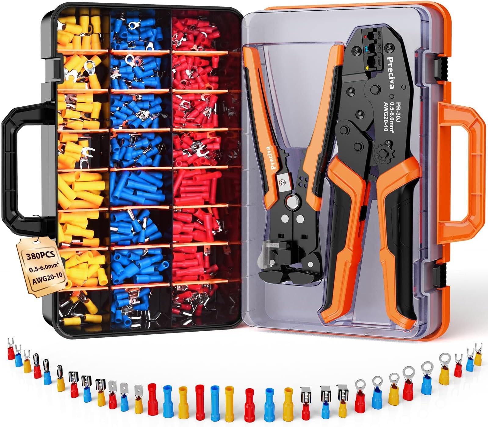 Preciva Crimping Tool for Insulated Terminals Wire Connectors, AWG20-10 Ratch...