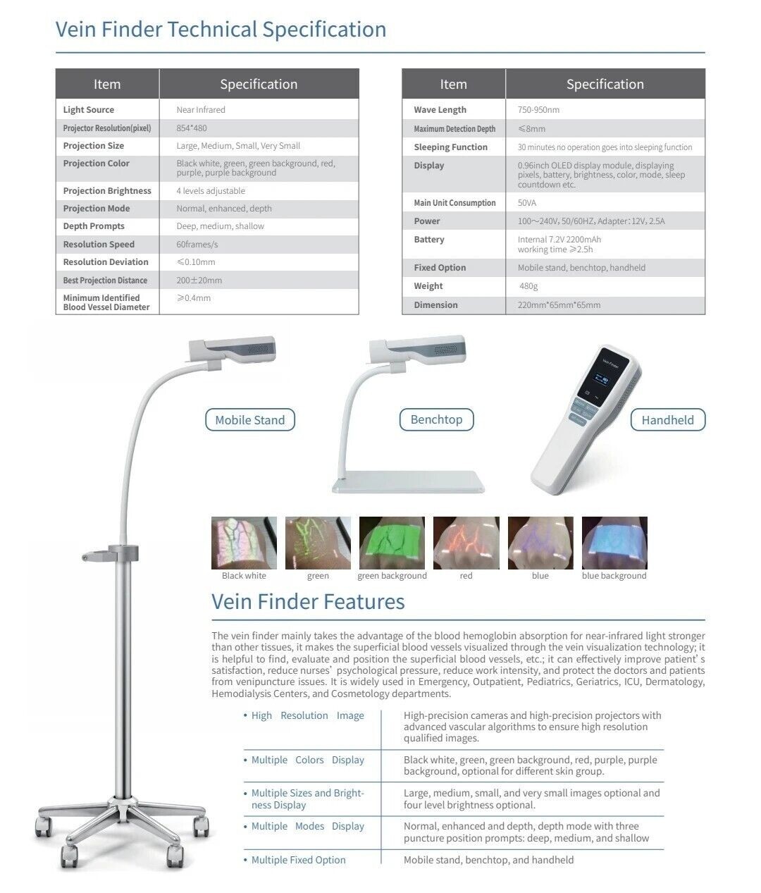 Vein Finder Locator Handheld Portable Near-Infrared Blood Vessel Display Nurse