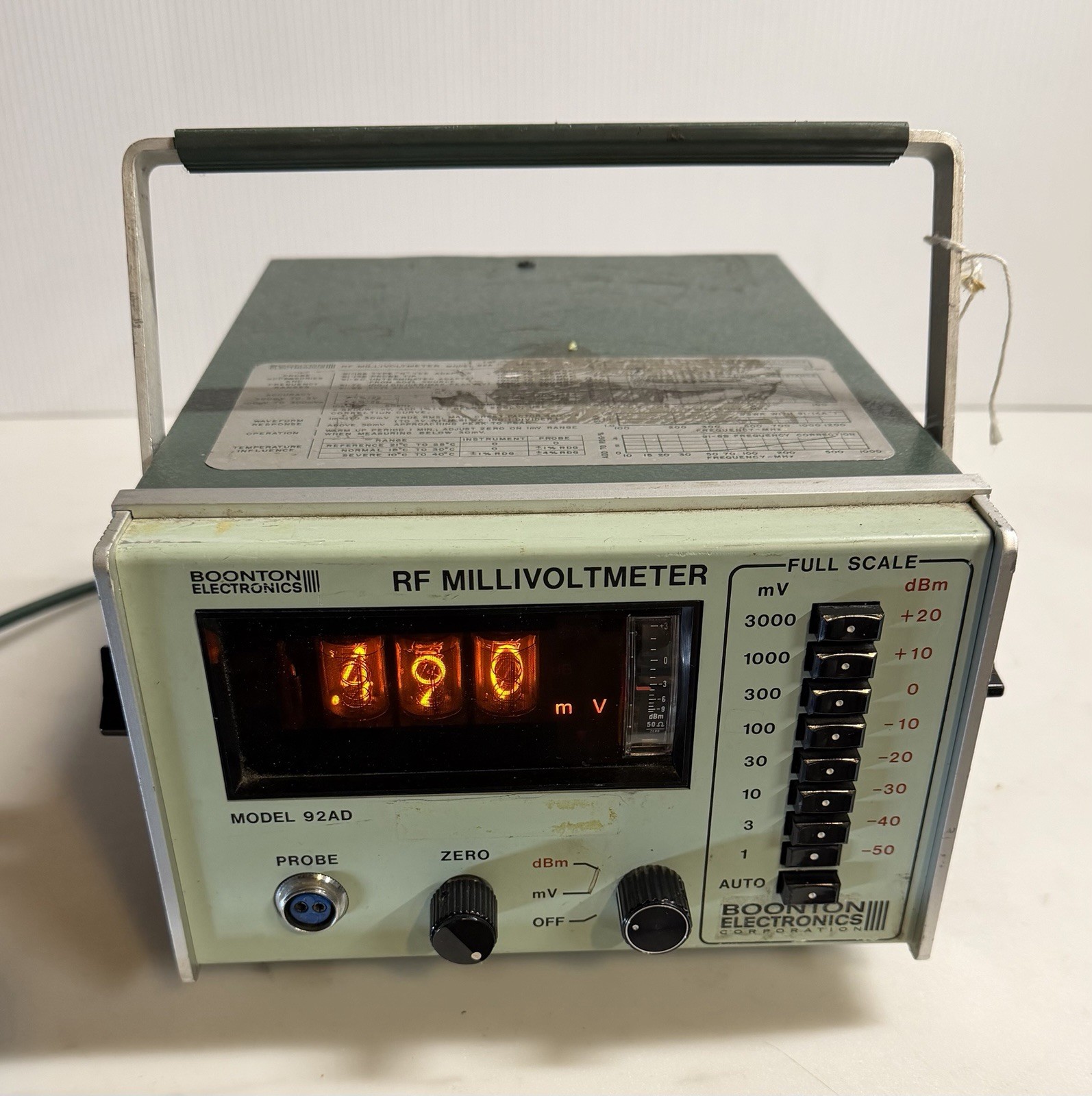 Boonton Electronics 92AD RF Millivoltmeter Digital Bench Meter Powers On
