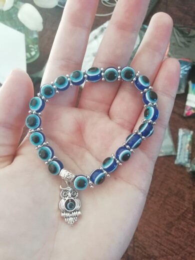 Evil Eye Protection Blue Elastic Beaded Bracelet Owl - Elephant - Hand