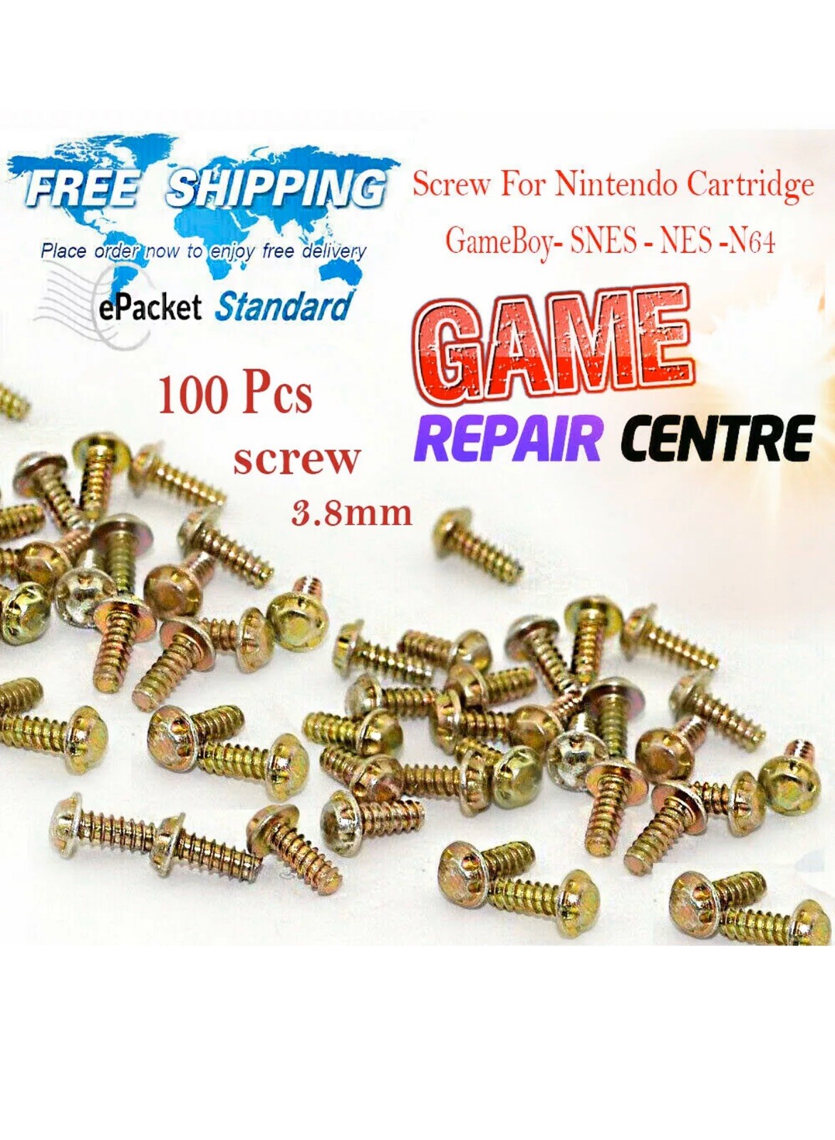 100 Pcs Screws 3.8mm For Nintendo Cartridge Game Case SNES NES N64 GameBoy Lot
