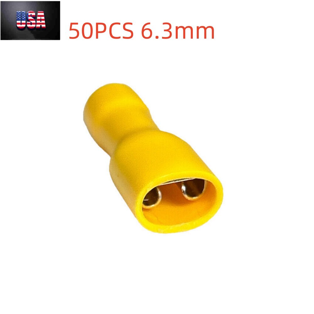 50X Fully Insulated Spade Quick Connect Terminals, Female, PVC, 12-10AWG Yellow