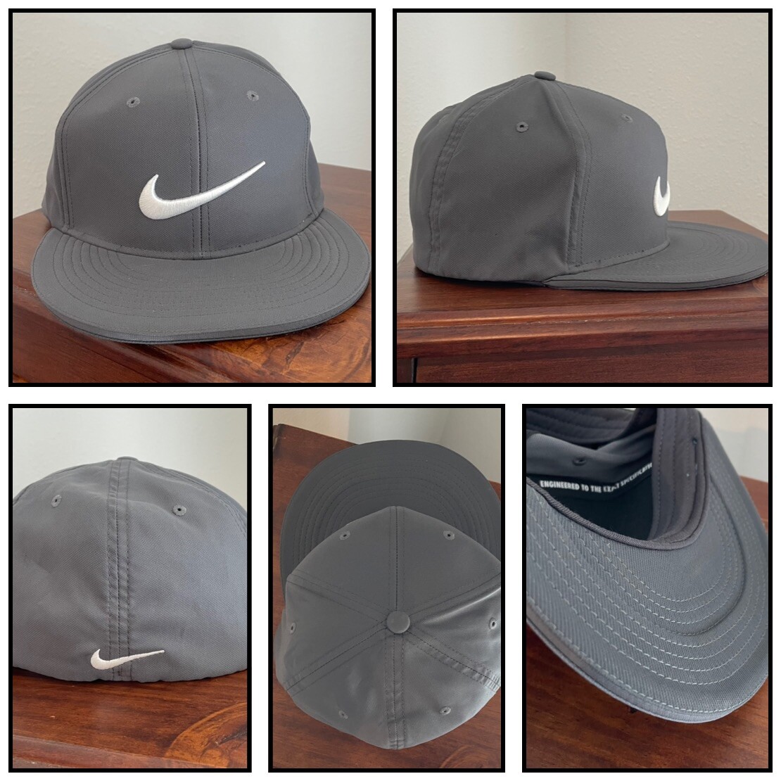 Nike Golf Flat Bill Fitted Gray Embroidered Hat Cap 727032-023 S/M Small Medium
