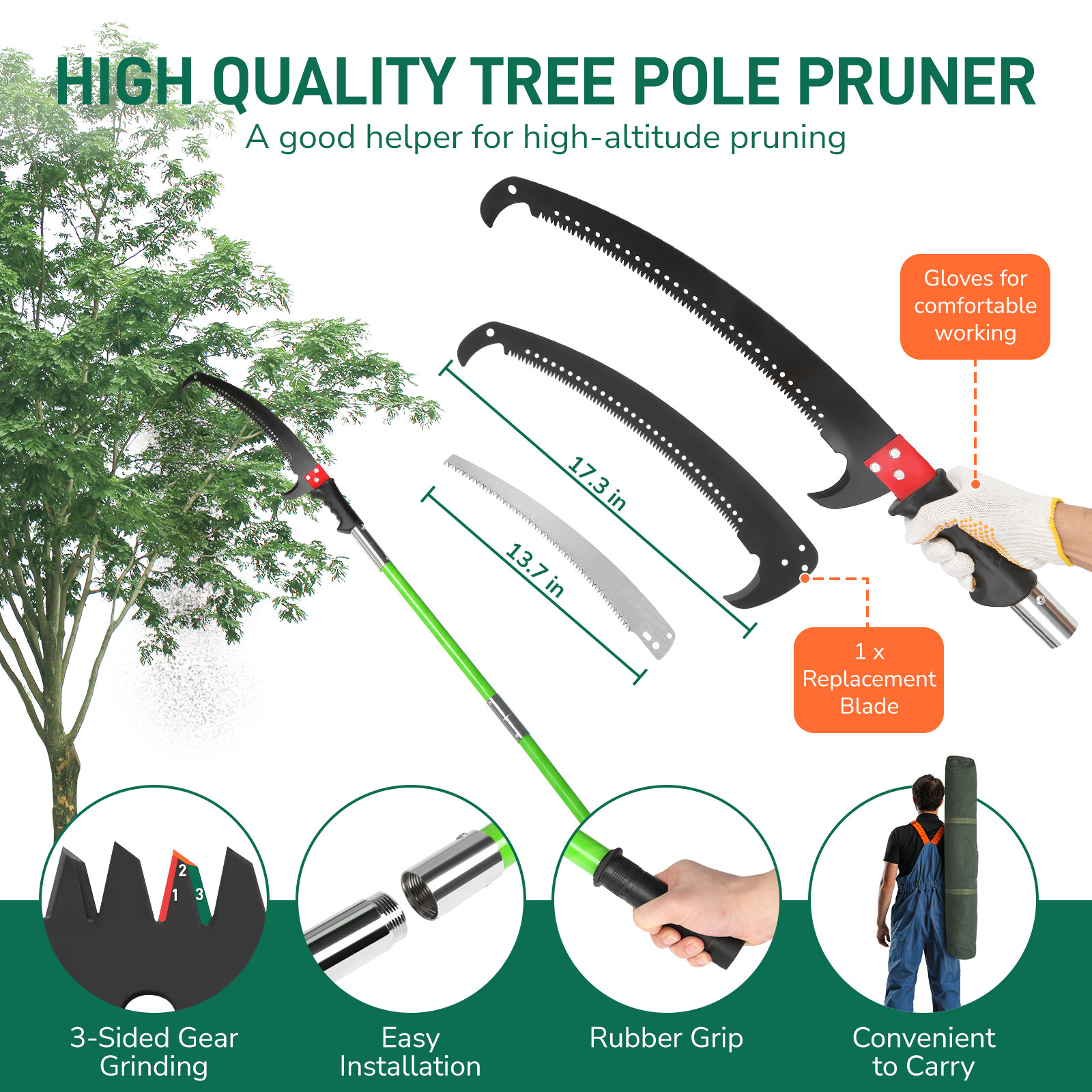 26FT Tree Pruner Pole Saw Blade Branch Limb Pruning Trimmer Cutter Extendable