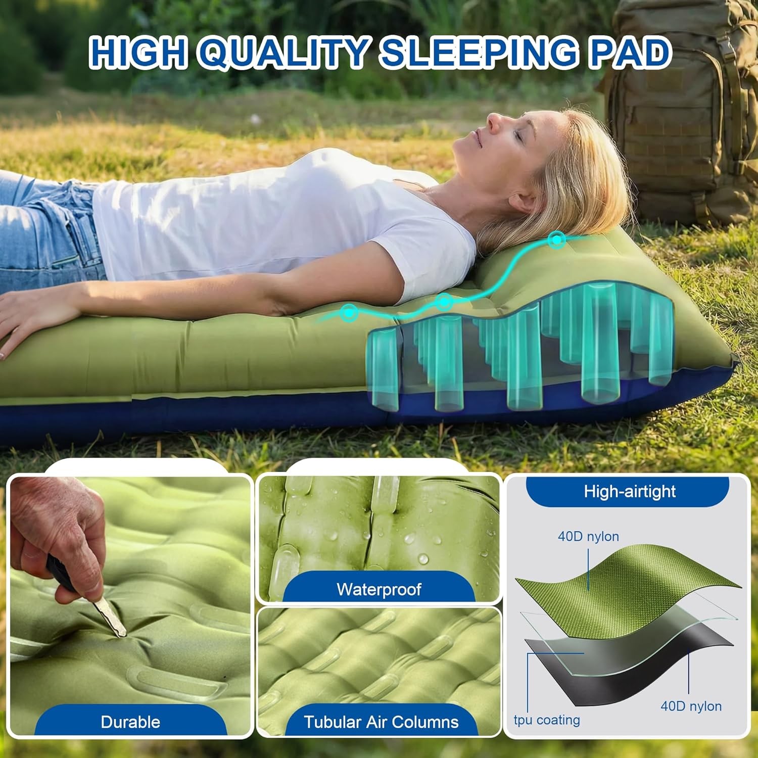 5.5 Inch Thick Self Inflating Sleeping Pad with Pillow Camping Bed Hiking