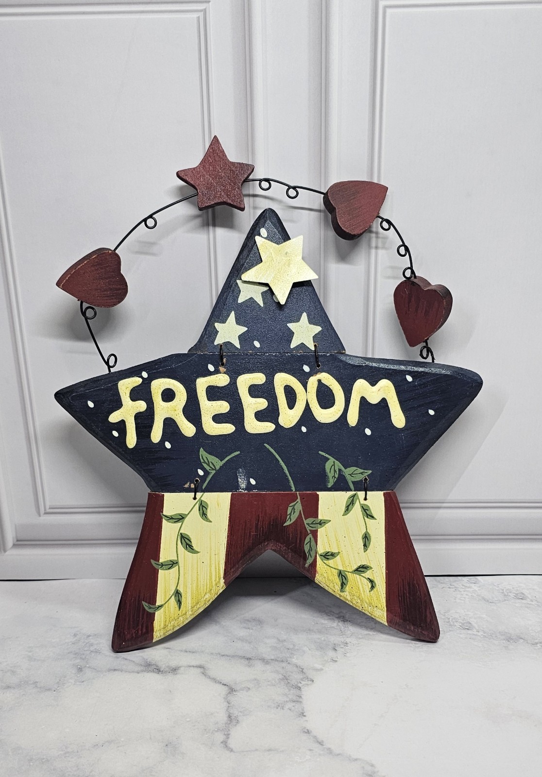 Wooden Star Patriotic Wall Hanging Home Decor Freedom Lettering