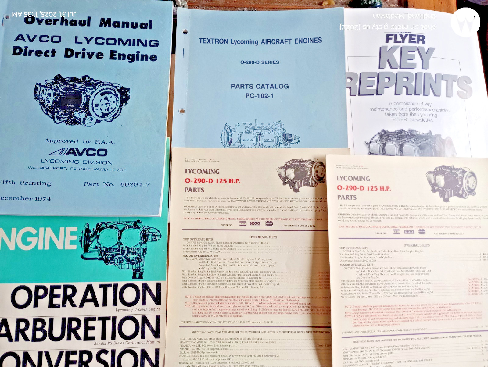 LYCOMING 290 ENGINE OPERATION,CATALOG,DIRECT,OVERHAUL,TOOLS,EAA MANUAL BOOKS LOT