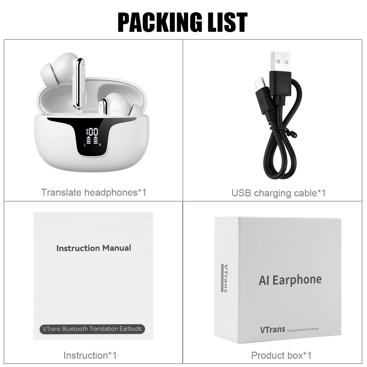 150 Language Translator Earbuds High Accuracy Wireless Bluetooth 5.3 Two Way ..