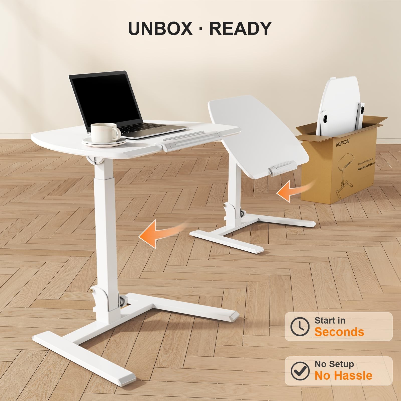 ROMOON Foldable Standing Desk with Wheels: No-Assembly, Height Adjustable | R...