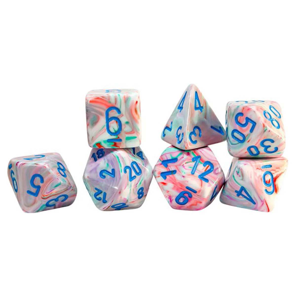 Chessex Mega-Hedral™ FestiveⓇ Pop Art™ Polyhedral with Blue Numbers - Set of 7