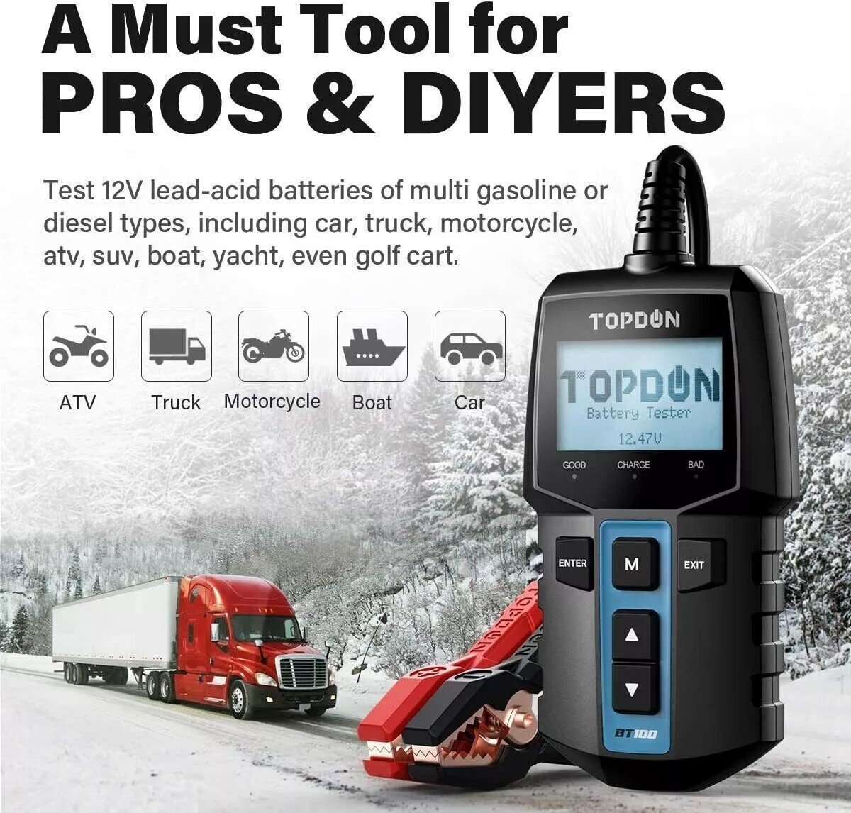 TOPDON 12V Car Battery Tester Battery Load Tester Battery Analyzer 100-2000CCA