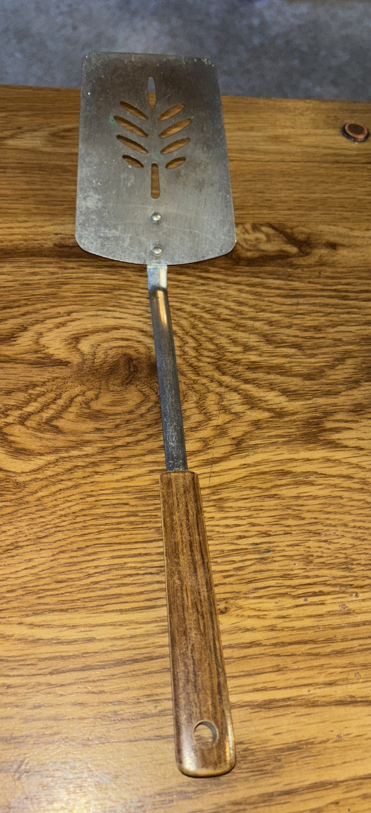 Unbranded Spatula Chromium  With  "Tree" Slots And Plastic Handle 13" Japan