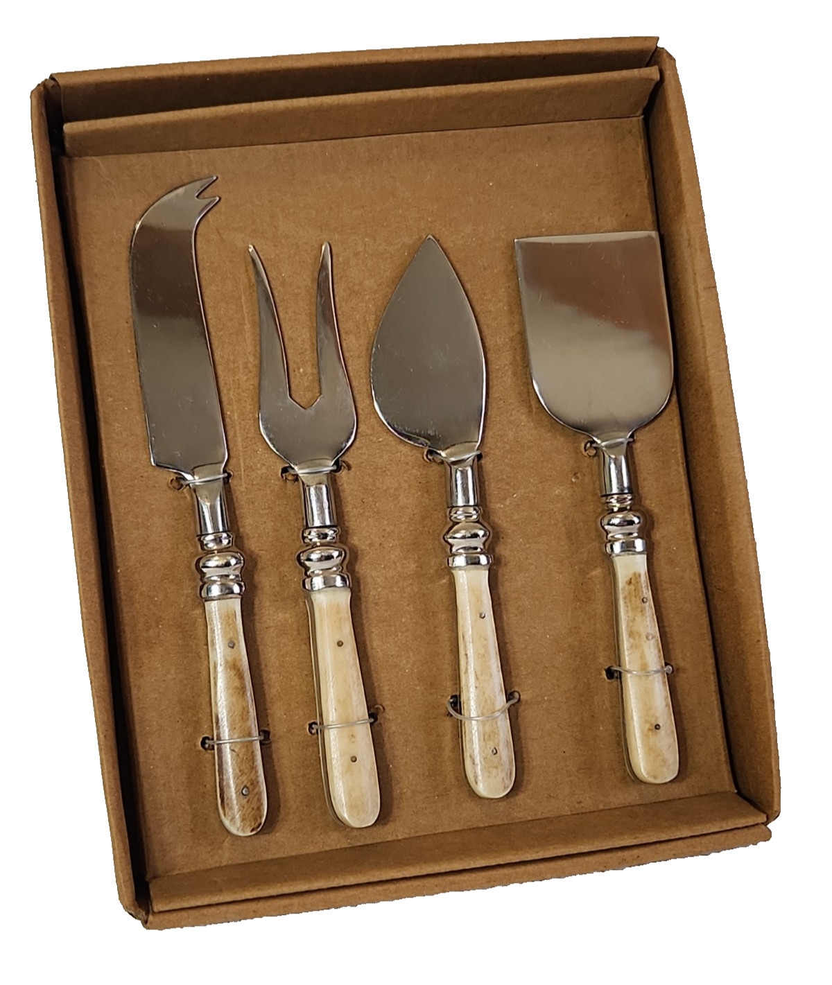 williams sonoma 4 Piece Brown Wood Looking Handle Cheese Tool Set W. Box