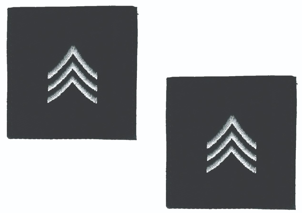 Sergeant E5 Rank Patch Set of 2 Black White Hook Back 2"