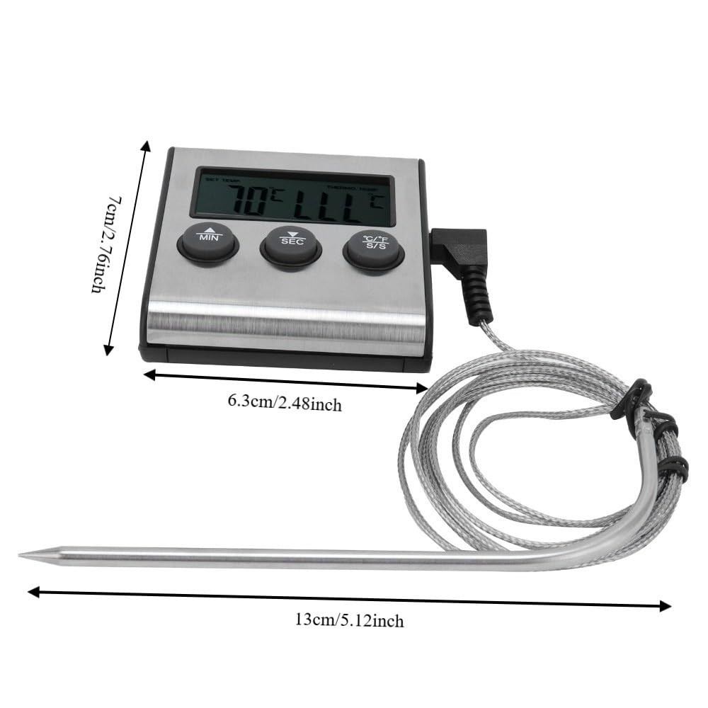 Digital Meat Thermometer with Timer, 0°C to 250°C LCD BBQ Probe Thermometer with