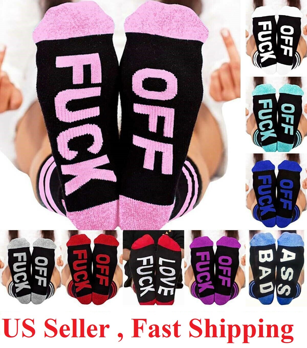 Funny naughty prank Mid Cut Socks Striped Letter Fuck-Off Print Men Women gift