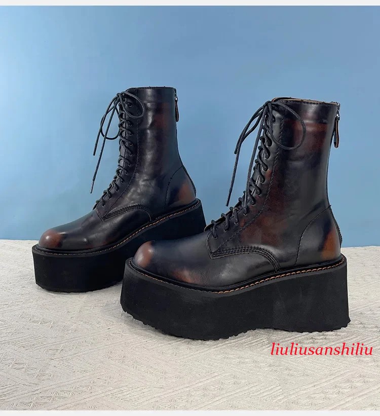 Women's Heightening Short Polished Retro Shoes Muffin Bottom Wasteland Boots 8cm