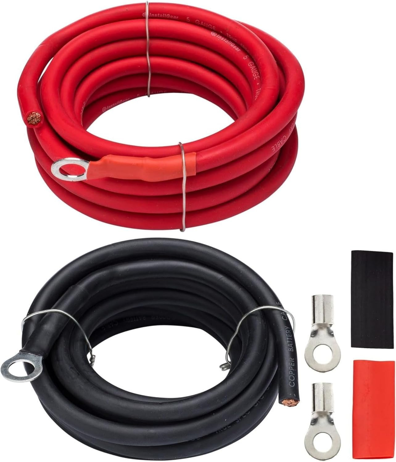 AWG 5 Gauge 10ft Battery Power Inverter Cables - 2ct Red/Black Battery Cable for