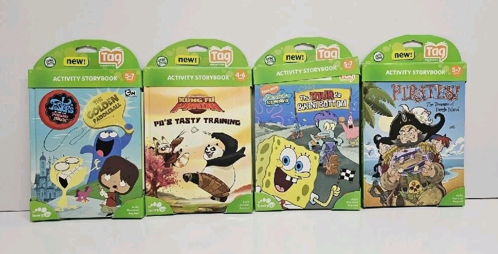 Leap Frog Tag Storybooks Lot of 4 Foster's Kung Fu Panda Spongebob Pirates New