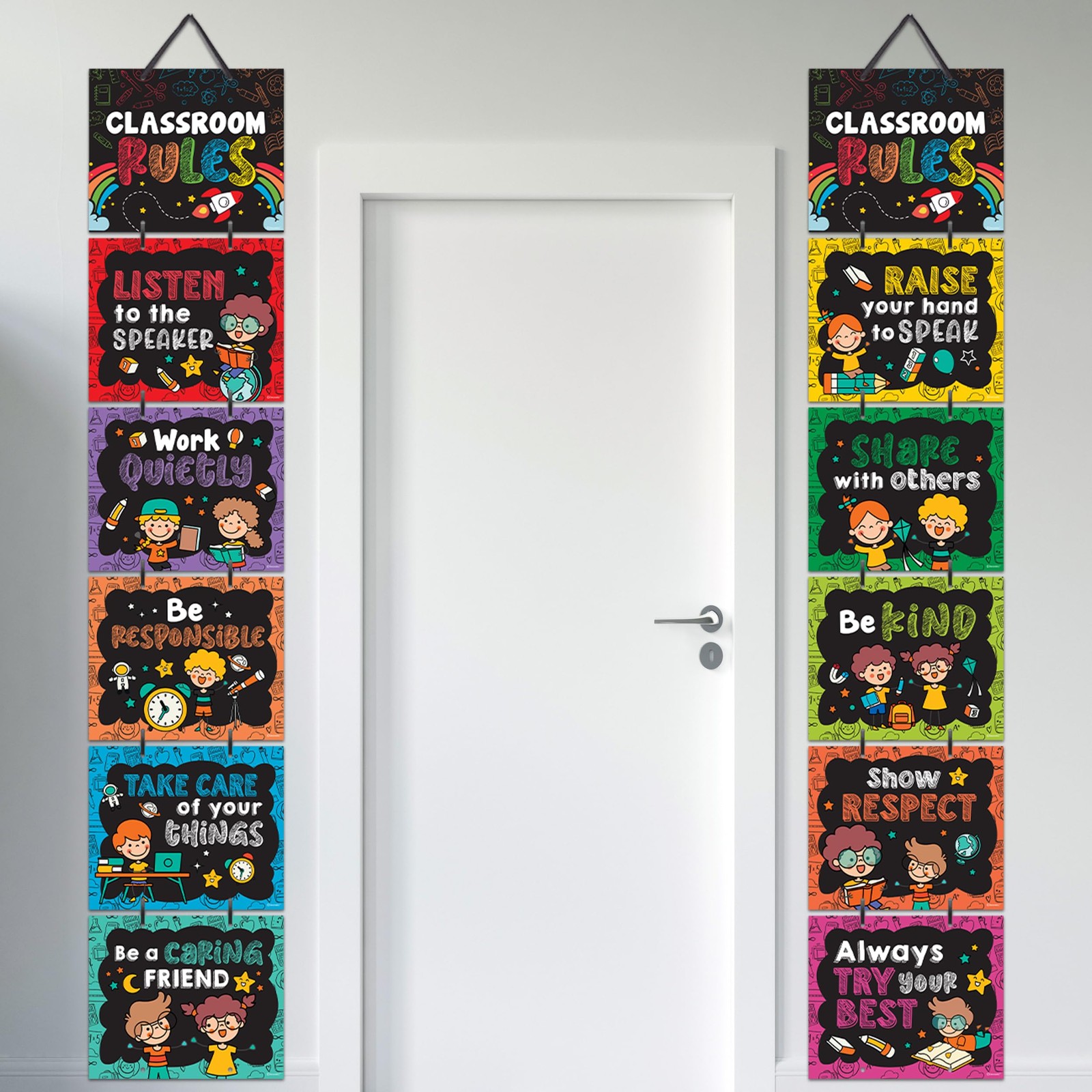 Decorably Hanging Class Rules Posters for Classroom - 12 Rules