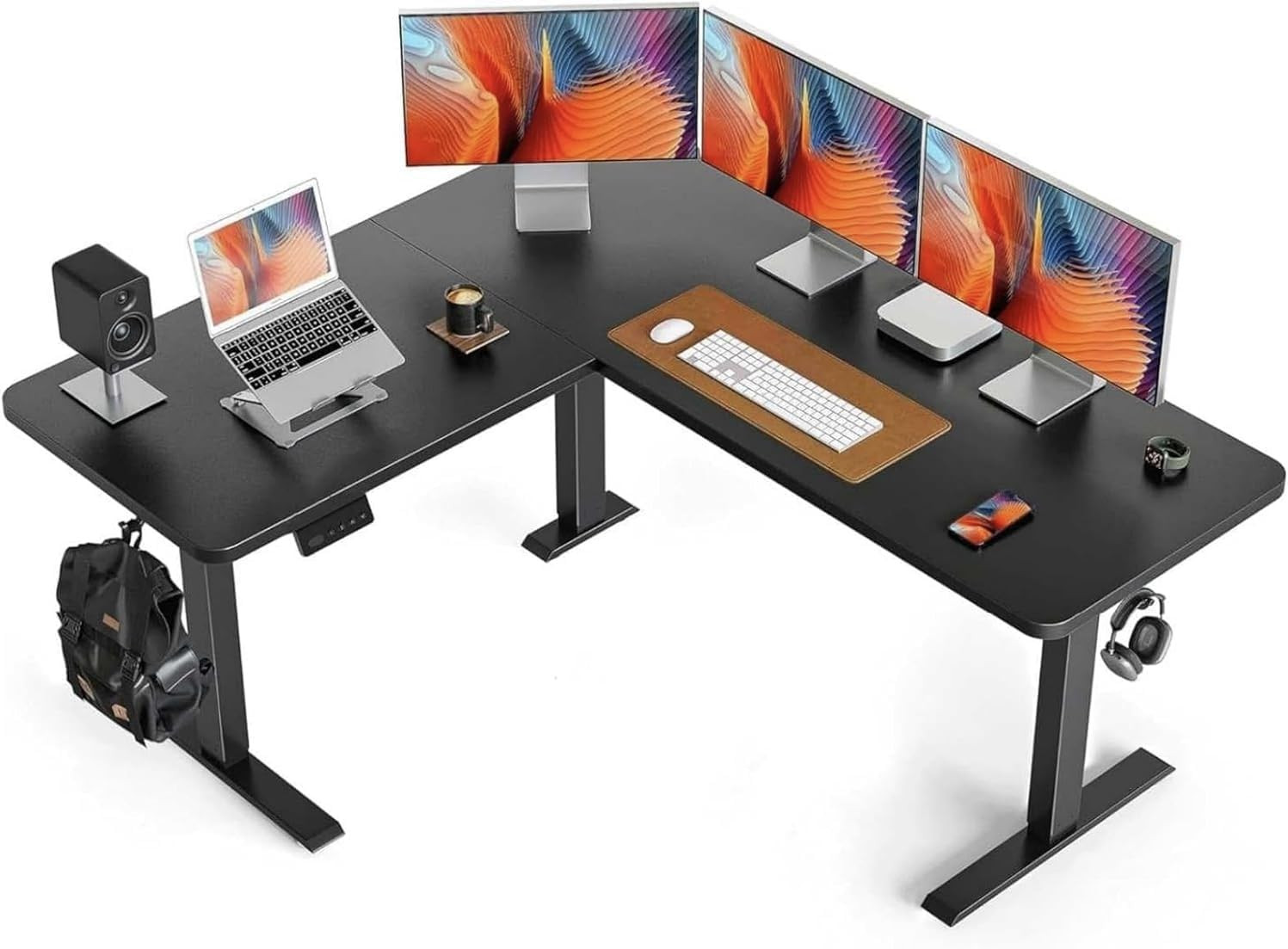 L-Shaped 63x55 Electric Standing Desk Adjustable Height Corner Black