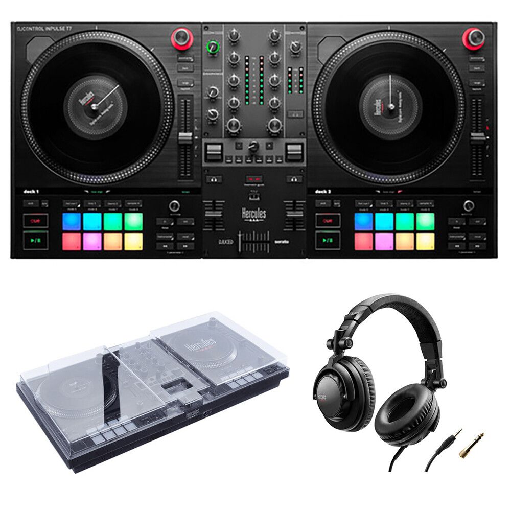 Hercules DJControl Inpulse T7 Motorized Controller w/ Cover & Headphones Bundle