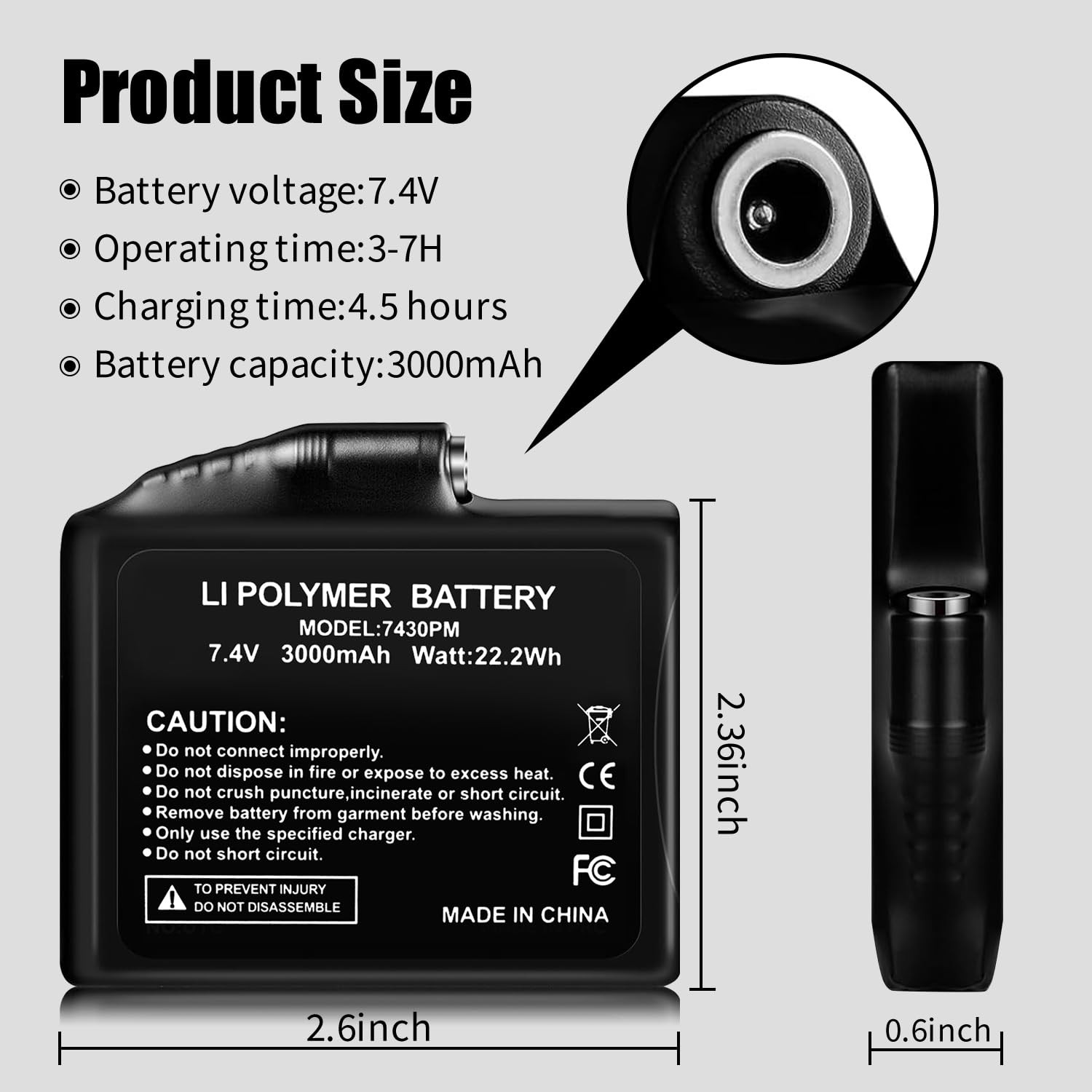 Rechargeable 7.4V 3000mAh Lithium Polymer Batteries for Battery Heated Gloves...