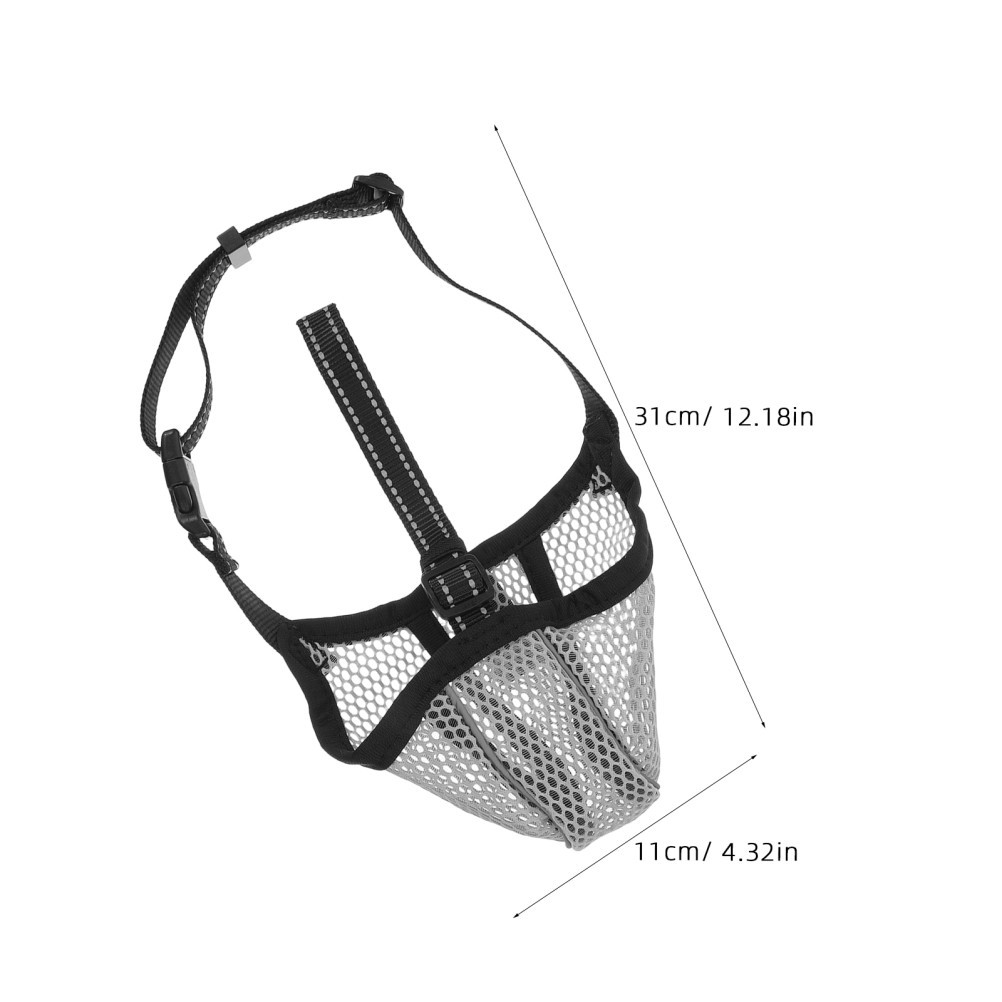 Grey Soft Mesh Dog Muzzle Adjustable Comfortable Bite Prevention Mouth Guard