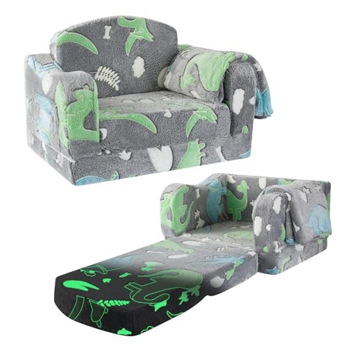 Comfy Toddler Chair and Couch for Kids with Blanket,2-in-1 Soft Plush Dark Gray