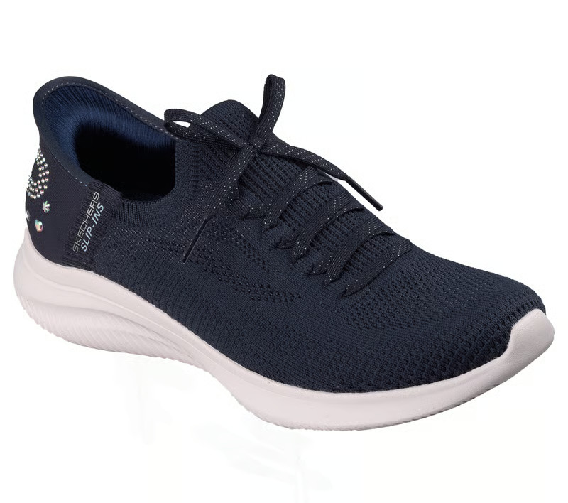 Skechers Womens Slip Ins Navy Shoes Rhineston Polished Charm Knit cushion 150811