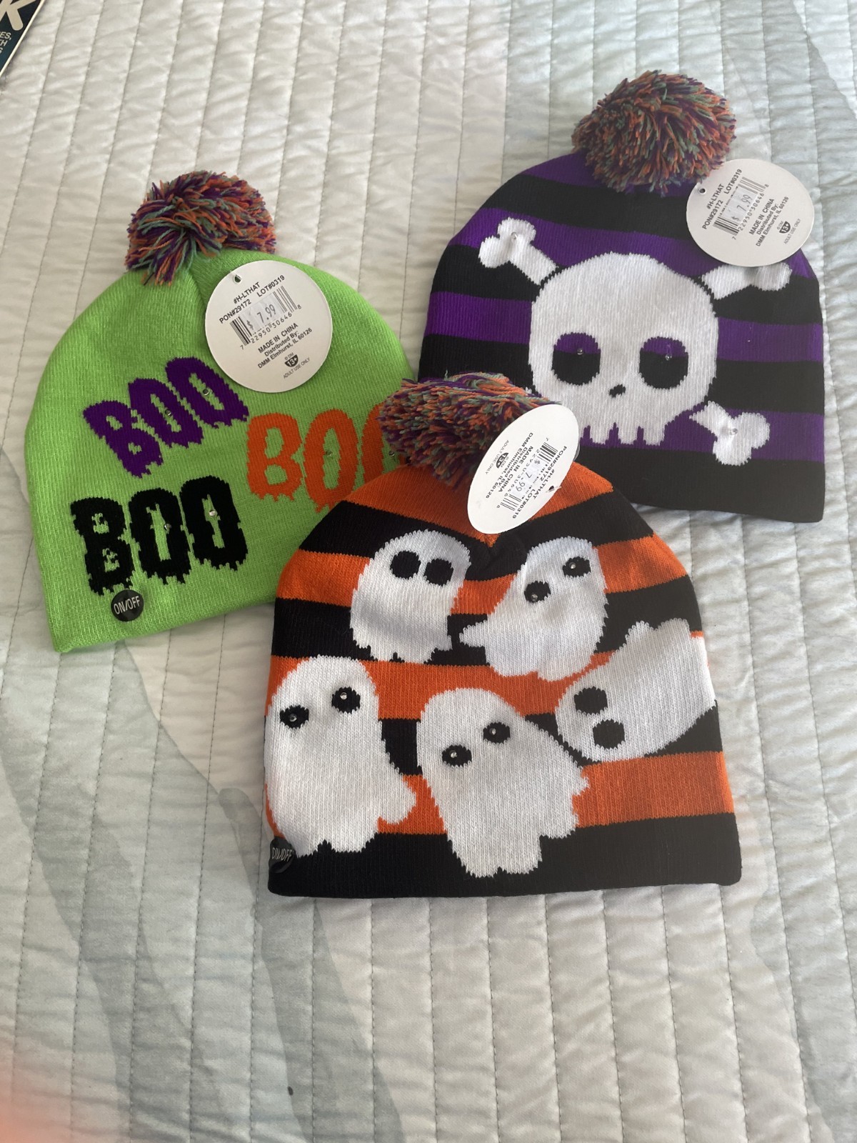 3-NEW-3-Way Light Up Halloween Knit Cap-Continuous, Slow and Fast Blinking- 1 Sz