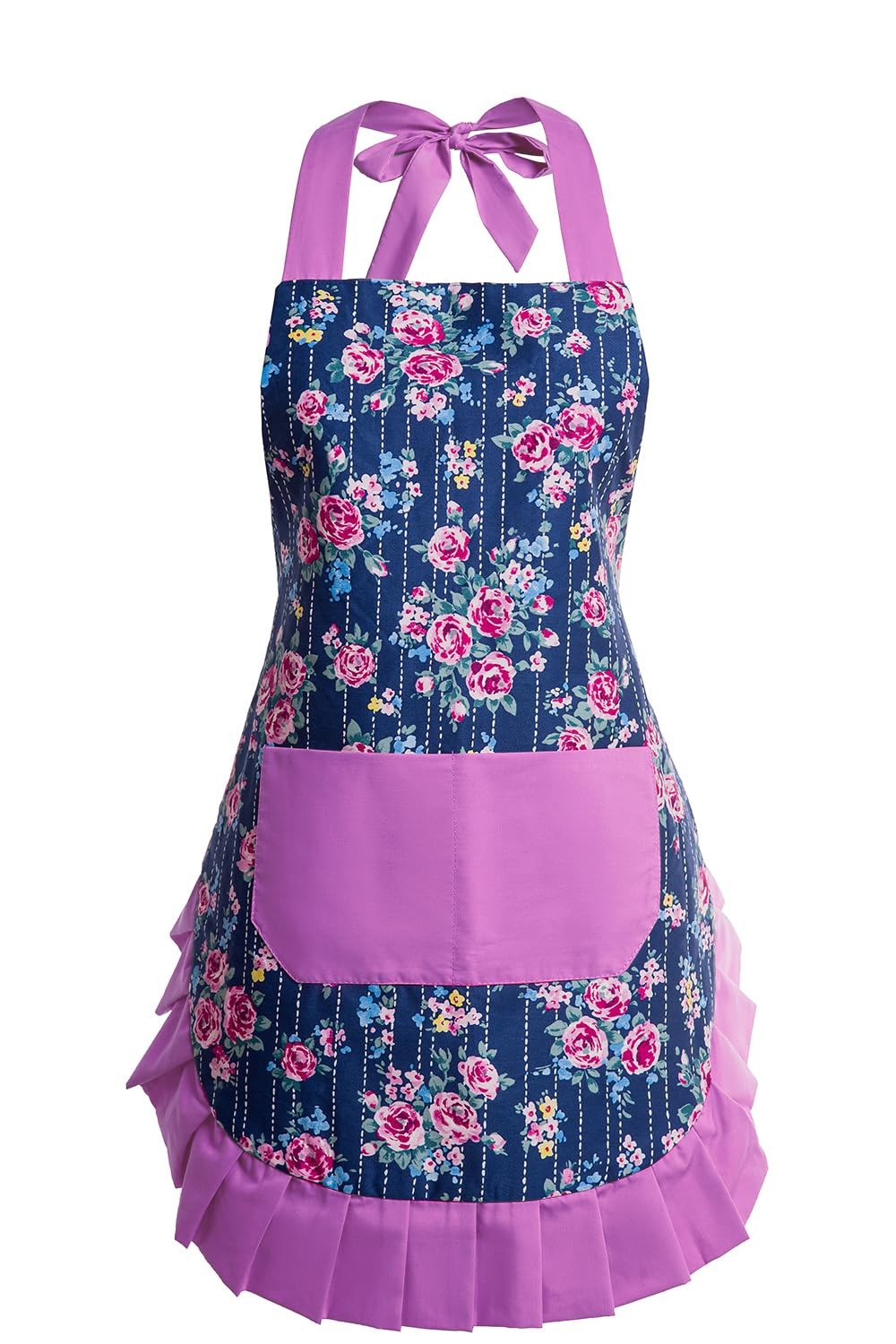 Alex Virtue Vintage Floral Apron for Women with Functional One Size, Purple